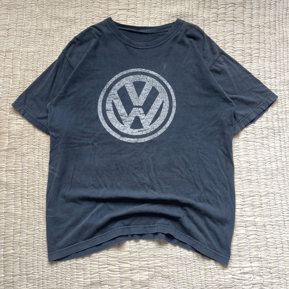 Volkswagen Mens Distressed Logo Graphic T-Shirt Faded Black Short Sleeve Tee